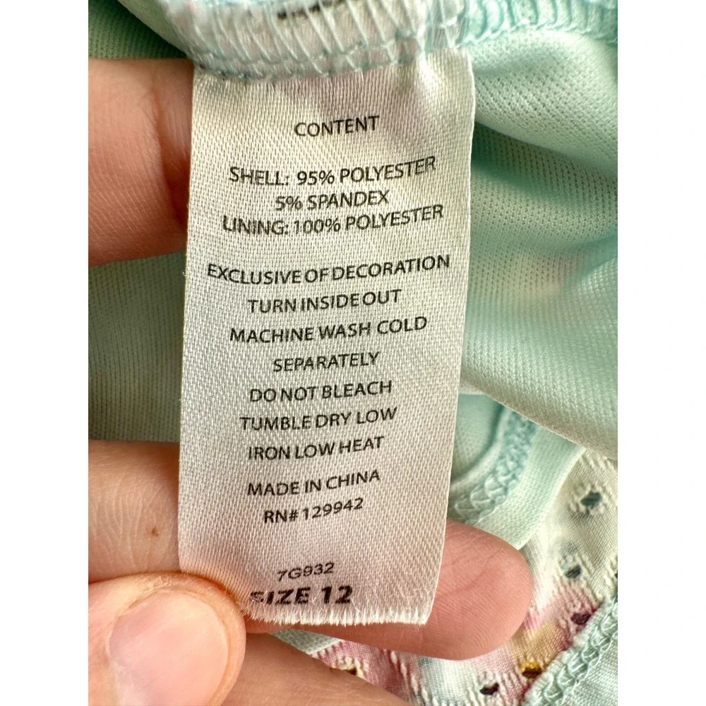 btween Girls Floral Eyelet Ruffle Off Shoulder Dress Mint Green Pink Size 12